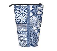HAHAFU Blue Polynesian Maori Tribal Pattern Telescopic Pencil Case, Oxford-Cloth Adjustable Pencil Pouch with Zipper, Multi-Functional Portable Stationery Bag for School Office