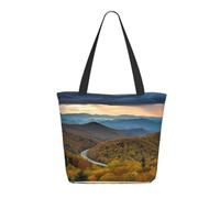 HAHAFU Blue Ridge Parkway Mountains Women'S Large Shopping Tote Bag, Lightweight Durable Polyester Tote With All-Over Print,Foam Padded For Protection