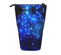 HAHAFU Blue Shining Stars Telescopic Pencil Case, Oxford-Cloth Adjustable Pencil Pouch with Zipper, Multi-Functional Portable Stationery Bag for School Office
