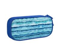 HAHAFU Blue Wave Stripe Double Layer Large Capacity Pencil Case,Print Oxford-Cloth Pencil Pouch with Multiple Compartments