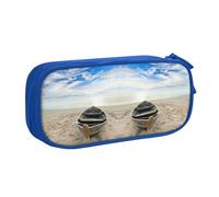 HAHAFU Boat Beach Sunrise Time Double Layer Large Capacity Pencil Case, Full Print Oxford-Cloth Pencil Pouch with Multiple Compartments,Customizable Smooth Zipper Stationery Bag