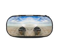 HAHAFU Boat Beach Sunrise Time Double Zipper Pencil Case Makeup Bag,Large Capacity Crush-Resistant Polyester OrganizerFor School Office Travel