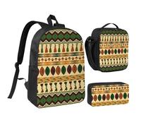 HAHAFU Bohemia Style Traditional African Pattern 17 Inch School Backpack Set with Pencil Case and Lunch Bag,Matching Print Design,Durable Polyester School Bag for Kids Teens Boys Girls