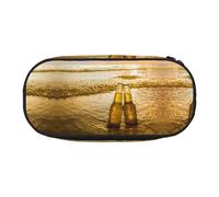 HAHAFU Bottles Beer Beach Sunset Time Double Zipper Pencil Case Makeup Bag,Large Capacity Crush-Resistant Polyester OrganizerFor School Office Travel