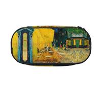 HAHAFU Cafe Terrace at Night Double Zipper Pencil Case Makeup Bag,Large Capacity Crush-Resistant Polyester Organizer for School Office Travel