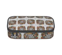 HAHAFU Cartoon Cute New York American Theme Art Durable Large Capacity Pencil Case with Multiple Compartments,Print Water-Resistant Polyester School Supplies Organizer (Square Design)