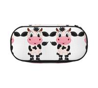 HAHAFU Cartoon Milk Cow Double Zipper Pencil Case Makeup Bag,Large Capacity Crush-Resistant Polyester Organizer for School Office Travel