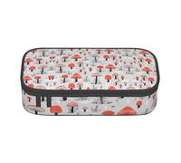 HAHAFU Cartoon Mushrooms Durable Large Capacity Pencil Case with Multiple Compartments,Print Water-Resistant Polyester School Supplies Organizer (Square Design)