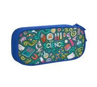 HAHAFU Cartoon Science Theme Double Layer Large Capacity Pencil Case, Full Print Oxford-Cloth Pencil Pouch with Multiple Compartments,Customizable Smooth Zipper Stationery Bag