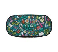 HAHAFU Cartoon Science Theme Double Zipper Pencil Case Makeup Bag,Large Capacity Crush-Resistant Polyester Organizer with 4 Pen Slots and Mesh Pocket for School Office Travel (Full Print Design)