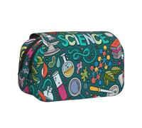 HAHAFU Cartoon Science Theme Flip-Top Double-Layer Pencil Case,Large Capacity (Holds 50 Pens/Pencis),Full-Print Durable Polyester School Office Supplies