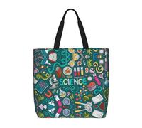 HAHAFU Cartoon Science Theme Multiprint Durable Water-Resistant Polyester Tote Shoulder Bag-Lightweight Casual Daypack For Shopping,School, Office Daily Use