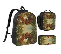 HAHAFU Chickens and Farm 17 Inch School Backpack Set with Pencil Case and Lunch Bag,Matching Print Design,Durable Polyester School Bag for Kids Teens Boys Girls