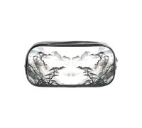 HAHAFU Chinese Landscape Painting Clear Pencil Case with Full Print On Front Panel,Transparent PVC Pouch, Lightweight Wear-Resistant, Zipper Closure for School, Office, Travel