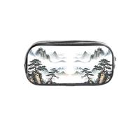 HAHAFU Chinese Landscape Painting Clear Pencil Case with Full Print On Front Panel,Transparent PVC Pouch, Lightweight Wear-Resistant, Zipper Closure for School, Office, Travel