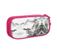 HAHAFU Chinese Landscape Painting Double Layer Large Capacity Pencil Case, Full Print Oxford-Cloth Pencil Pouch with Multiple Compartments,Customizable Smooth Zipper Stationery Bag