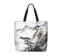 HAHAFU Chinese Landscape Painting Multiprint Durable Water-Resistant Polyester Tote Shoulder Bag-Lightweight Casual Daypack For Shopping,School, Office Daily Use