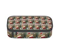 HAHAFU Christmas Squirrel Durable Large Capacity Pencil Case with Multiple Compartments,Print Water-Resistant Polyester School Supplies Organizer (Square Design)