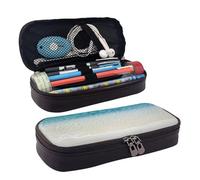 HAHAFU Clear Sea Water White Sand Beach Pencil Case for Girls Boys,Leather Personalised Print Large Stationery Pencil Case with Compartments.