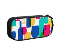 HAHAFU Cocktail Glasses and Wine Bottles Double Layer Large Capacity Pencil Case, Full Print Oxford-Cloth Pencil Pouch with Multiple Compartments,Customizable Smooth Zipper Stationery Bag