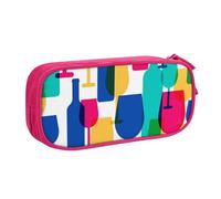 HAHAFU Cocktail Glasses and Wine Bottles Double Layer Large Capacity Pencil Case, Full Print Oxford-Cloth Pencil Pouch with Multiple Compartments,Customizable Smooth Zipper Stationery Bag