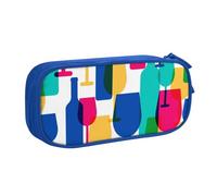HAHAFU Cocktail Glasses and Wine Bottles Double Layer Large Capacity Pencil Case, Full Print Oxford-Cloth Pencil Pouch with Multiple Compartments,Customizable Smooth Zipper Stationery Bag