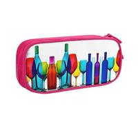 HAHAFU Cocktail Glasses and Wine Bottles Double Layer Large Capacity Pencil Case,Print Oxford-Cloth Pencil Pouch with Multiple Compartments