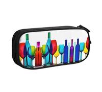 HAHAFU Cocktail Glasses and Wine Bottles Double Layer Large Capacity Pencil Case,Print Oxford-Cloth Pencil Pouch with Multiple Compartments