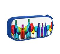 HAHAFU Cocktail Glasses and Wine Bottles Double Layer Large Capacity Pencil Case,Print Oxford-Cloth Pencil Pouch with Multiple Compartments