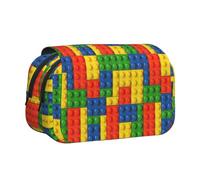 HAHAFU Colorful Brick Flip-Top Double-Layer Pencil Case,Large Capacity (Holds 50 Pens/Pencis),Full-Print Durable Polyester School Office Supplies