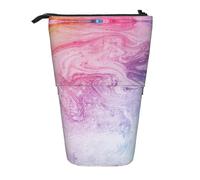 HAHAFU Colorful Marble Pastel Blue Purple Telescopic Pencil Case, Oxford-Cloth Adjustable Pencil Pouch with Zipper, Multi-Functional Portable Stationery Bag for School Office