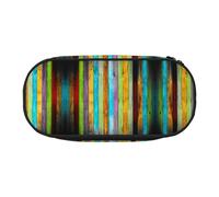 HAHAFU Colorful Wooden Boards Double Zipper Pencil Case Makeup Bag,Large Capacity Crush-Resistant Polyester OrganizerFor School Office Travel