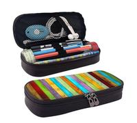 HAHAFU Colorful Wooden Boards Pencil Case for Girls Boys,Leather Personalised Print Large Stationery Pencil Case with Compartments.
