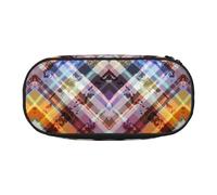 HAHAFU Coloured Twill Lattice Double Zipper Pencil Case Makeup Bag,Large Capacity Crush-Resistant Polyester OrganizerFor School Office Travel