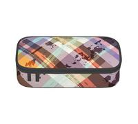 HAHAFU Coloured Twill Lattice Durable Large Capacity Pencil Case with Multiple Compartments,Print Water-Resistant Polyester School Supplies Organizer (Square Design)