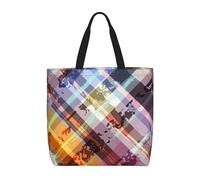 HAHAFU Coloured Twill Lattice Multiprint Durable Water-Resistant Polyester Tote Shoulder Bag-Lightweight Casual Daypack For Shopping,School, Office Daily Use