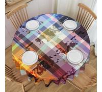 HAHAFU Coloured Twill Lattice Round Lace Tablecloth 60 Inch,Print Water-Resistant Polyester Fabric,No Wrinkle,Washable Table Cover For Dining Kitchen Coffee Table