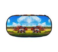 HAHAFU Company Farm Tractor Double Zipper Pencil Case Makeup Bag,Large Capacity Crush-Resistant Polyester OrganizerFor School Office Travel