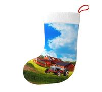 HAHAFU Company Farm Tractor Personalised Christmas Stocking Print Fluffy Hanging Socks Ornaments For Christmas Decorations 45cm