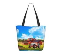 HAHAFU Company Farm Tractor Women'S Large Shopping Tote Bag, Lightweight Durable Polyester Tote With All-Over Print,Foam Padded For Protection
