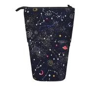 HAHAFU Constellation Star Clusters Galaxies Telescopic Pencil Case, Oxford-Cloth Adjustable Pencil Pouch with Zipper, Multi-Functional Portable Stationery Bag for School Office