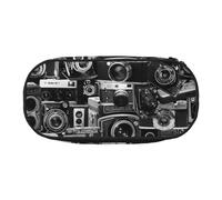 HAHAFU Cool Camera Collection Double Zipper Pencil Case Makeup Bag,Large Capacity Crush-Resistant Polyester Organizer with 4 Pen Slots and Mesh Pocket for School Office Travel (Full Print Design)