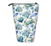 HAHAFU Crab Conch Telescopic Pencil Case, Oxford-Cloth Adjustable Pencil Pouch with Zipper, Multi-Functional Portable Stationery Bag for School Office