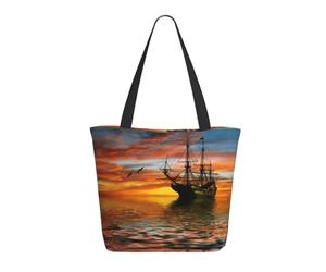 HAHAFU Cruise Ship Women'S Large Shopping Tote Bag, Lightweight Durable Polyester Tote With All-Over Print,Foam Padded For Protection