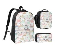 HAHAFU Cute Colorful Sheep Cartoon Pattern 17 Inch School Backpack Set with Pencil Case and Lunch Bag,Matching Print Design,Durable Polyester School Bag for Kids Teens Boys Girls