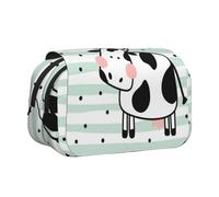 HAHAFU Cute Cow Polka Dot Flip-Top Double-Layer Pencil Case,Large Capacity (Holds 50 Pens/Pencis),Full-Print Durable Polyester School Office Supplies