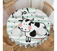 HAHAFU Cute Cow Polka Dot Round Lace Tablecloth 60 Inch,Print Water-Resistant Polyester Fabric,No Wrinkle,Washable Table Cover For Dining Kitchen Coffee Table
