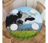 HAHAFU Cute Cow Round Lace Tablecloth 60 Inch,Print Water-Resistant Polyester Fabric,No Wrinkle,Washable Table Cover For Dining Kitchen Coffee Table