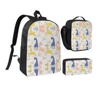 HAHAFU Cute Giraffe 17 Inch School Backpack Set with Pencil Case and Lunch Bag,Matching Print Design,Durable Polyester School Bag for Kids Teens Boys Girls