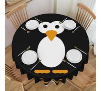 HAHAFU Cute Penguin Round Lace Tablecloth 60 Inch,Print Water-Resistant Polyester Fabric,No Wrinkle,Washable Table Cover For Dining Kitchen Coffee Table